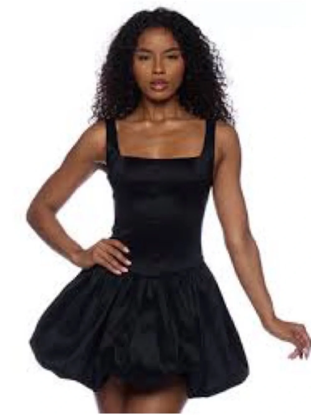 Alex & Sophia Girls' Black Satin Square-Neck Formal Dress.